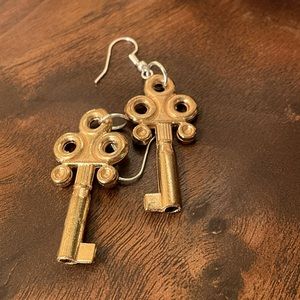 Handmade Found Object Golden Key Earrings